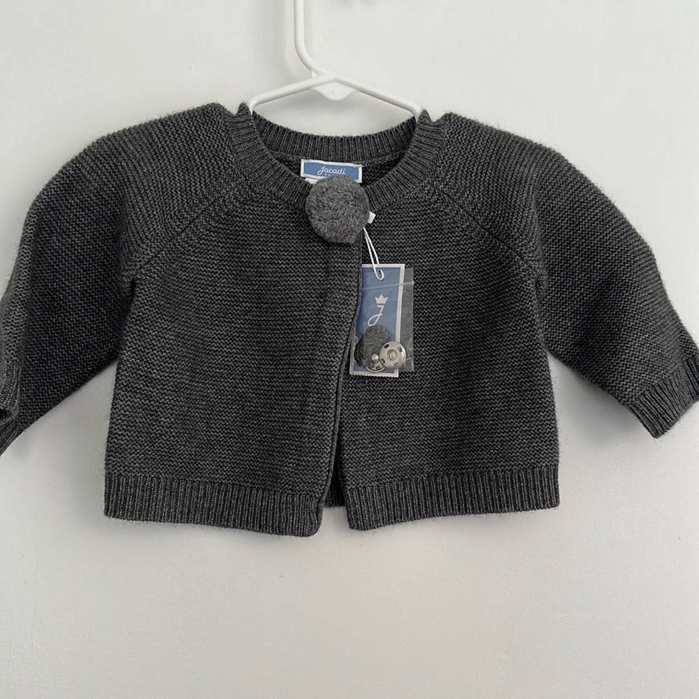 New Heather grey Jacadi Sweater with Pompom! 6M! with tags!